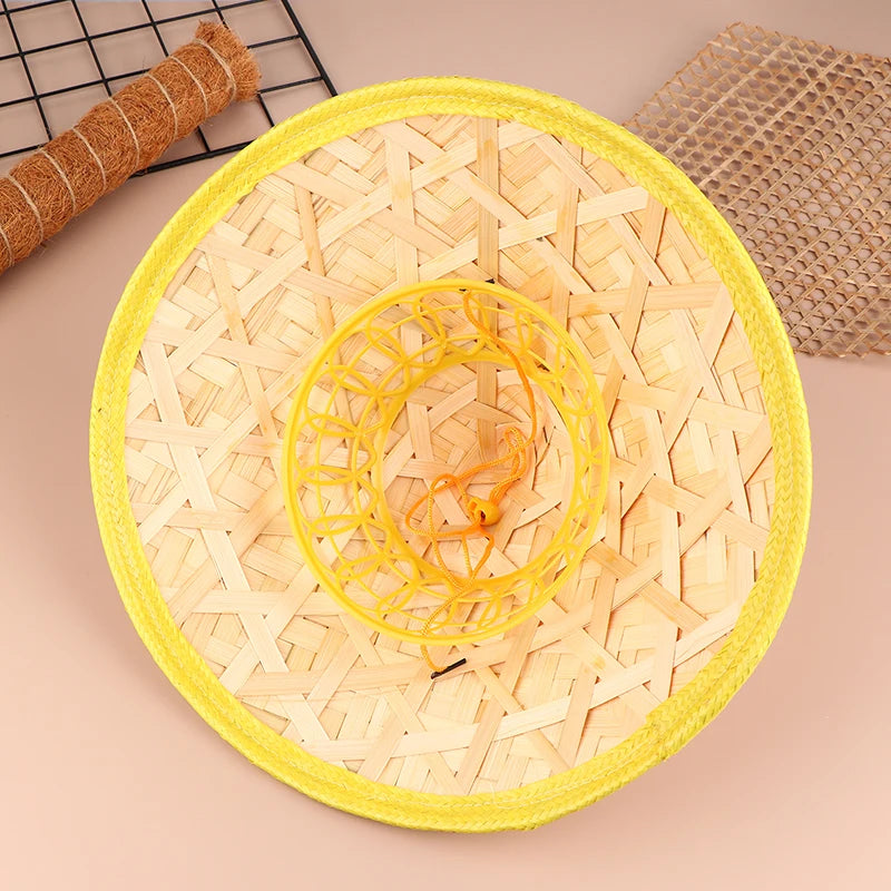 Chinese Retro Bamboo Rattan Fisherman Hat Handmade Weave Straw Bucket Hat Tourism Rain Dance Props Cone Fishing Sunshade Hat