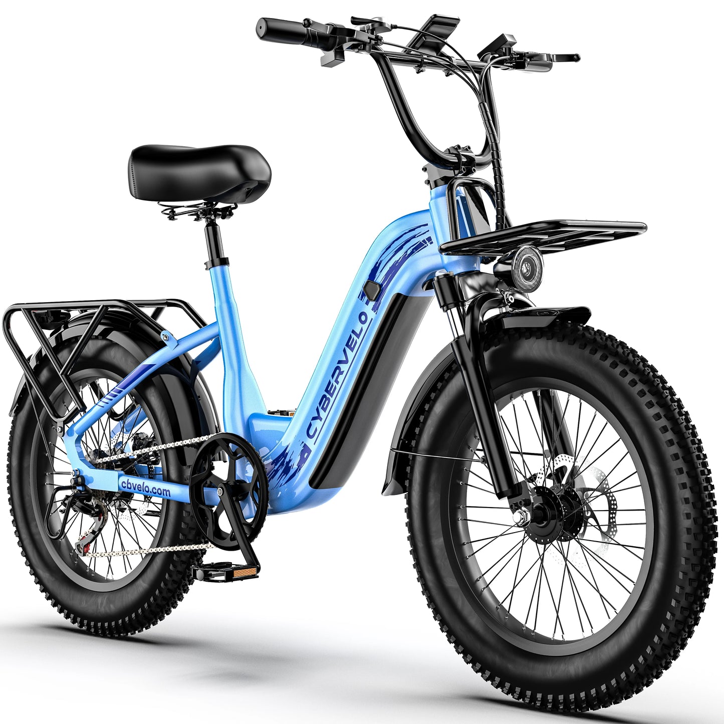 Cybervelo Step-Thru Electric Bike for Adults, 48V 20AH Removable Battery, 20" Fat Tire Shimano 7-Speed Commuter ebike EK12