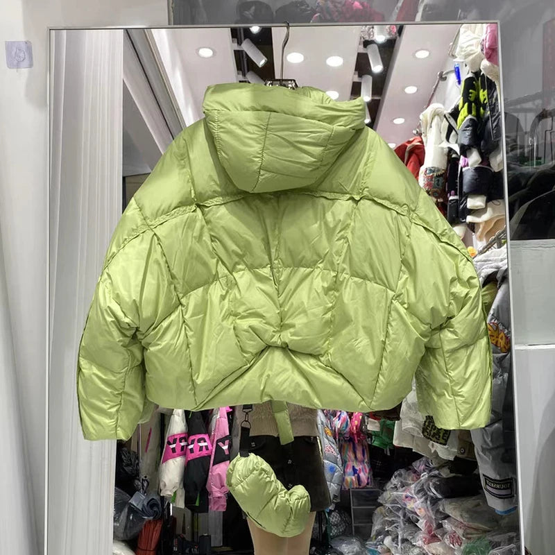 Winter Solid with Backpack Hooded Down Jacket Female Thick Warm Quilted Parka Outwears Women White Duck Down Warm Short Jackets