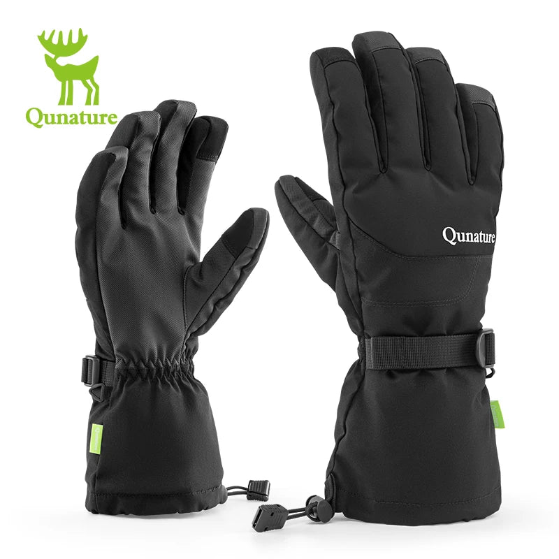 Qunature Keep Warm Ski Gloves Touchscreen Anti-slip Full Finger Gloves Windproof Thermal Fleece Ice Snowboarding Gloves Mitten
