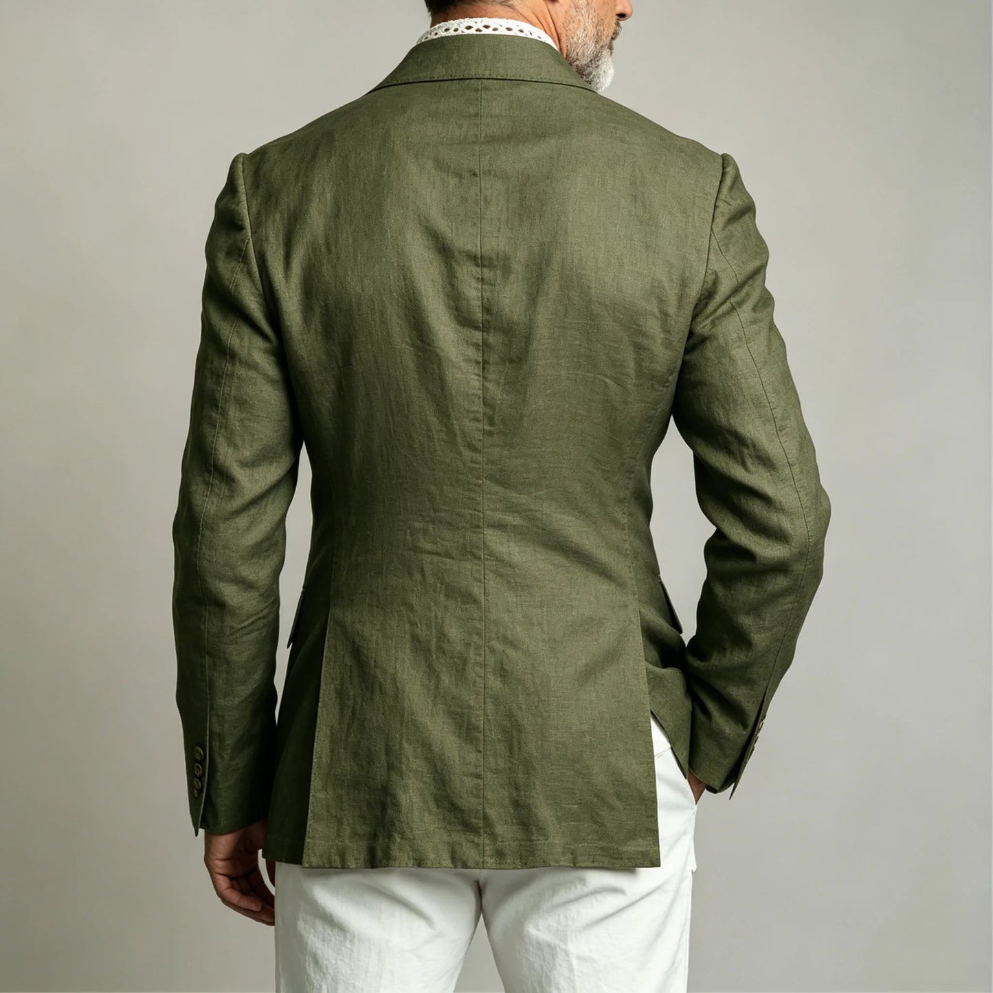 Men's Chic Peak Lapel Linen Blazer Double Breasted Slim Fit Formal Suit Jacket Summer Business Wedding Party Beach Daily Coat