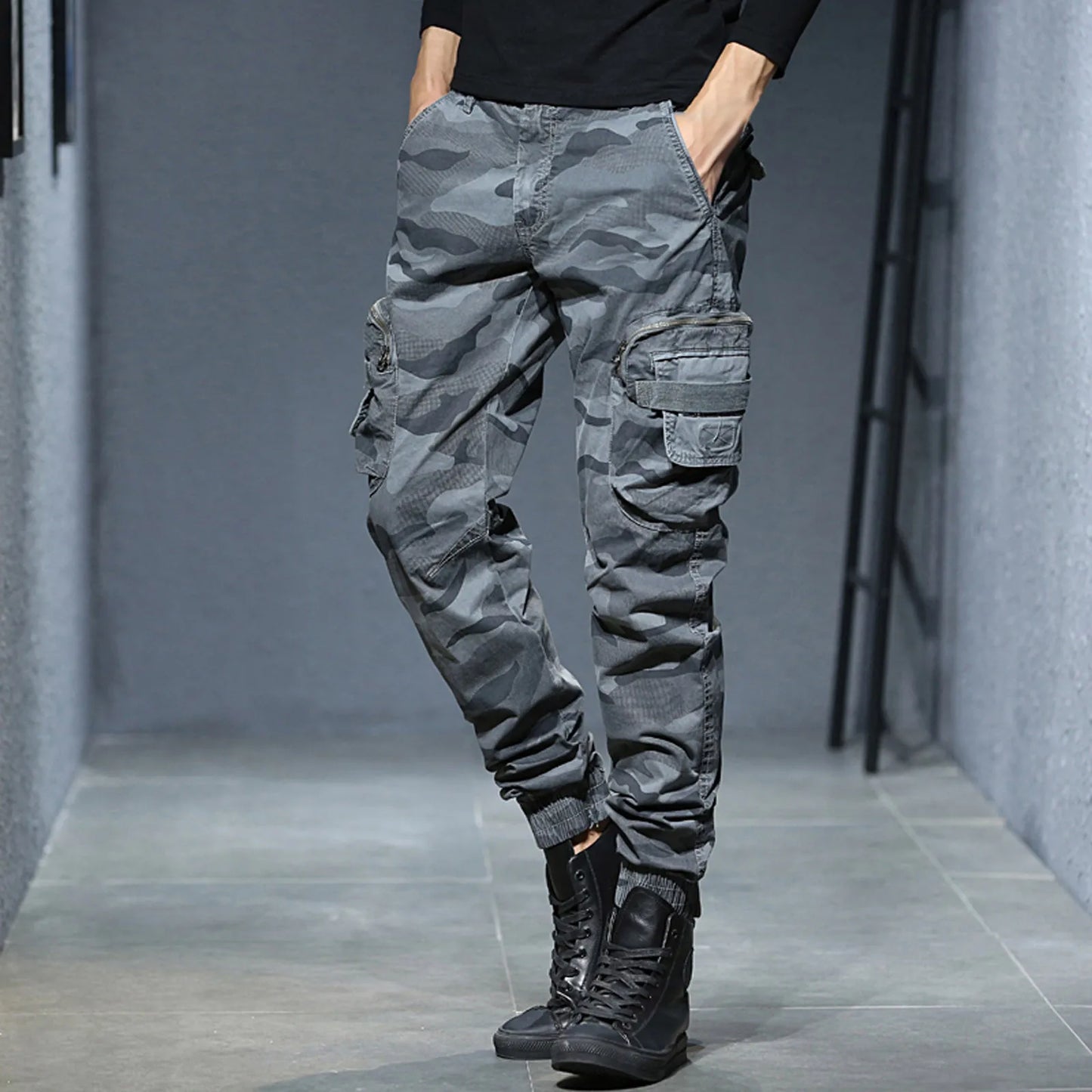 Cargo Pants for Men Mens Fashion Casual Loose Cotton Pocket Lace Up Pants Trousers Overall