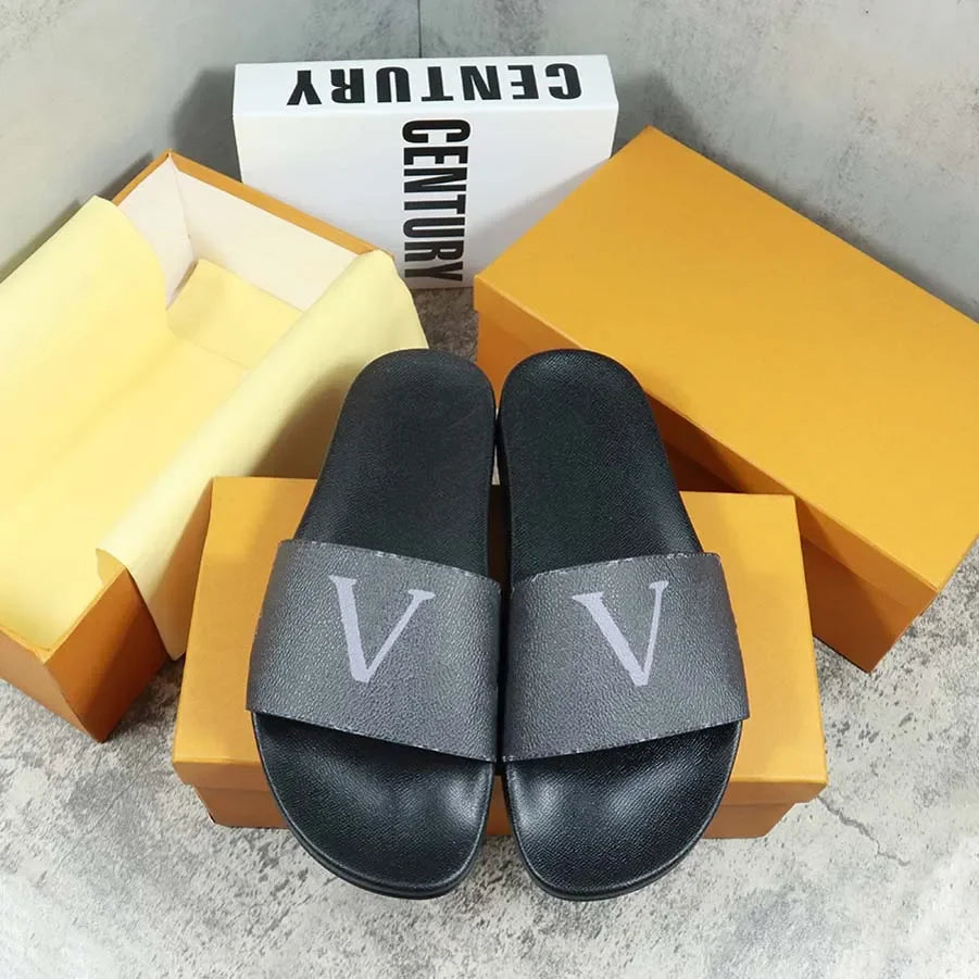 Designers Slides Womens Slippers Floral Slipper Leather Rubber Flats Sandals Summer Beach Shoes Loafers Gear Bottoms Slider