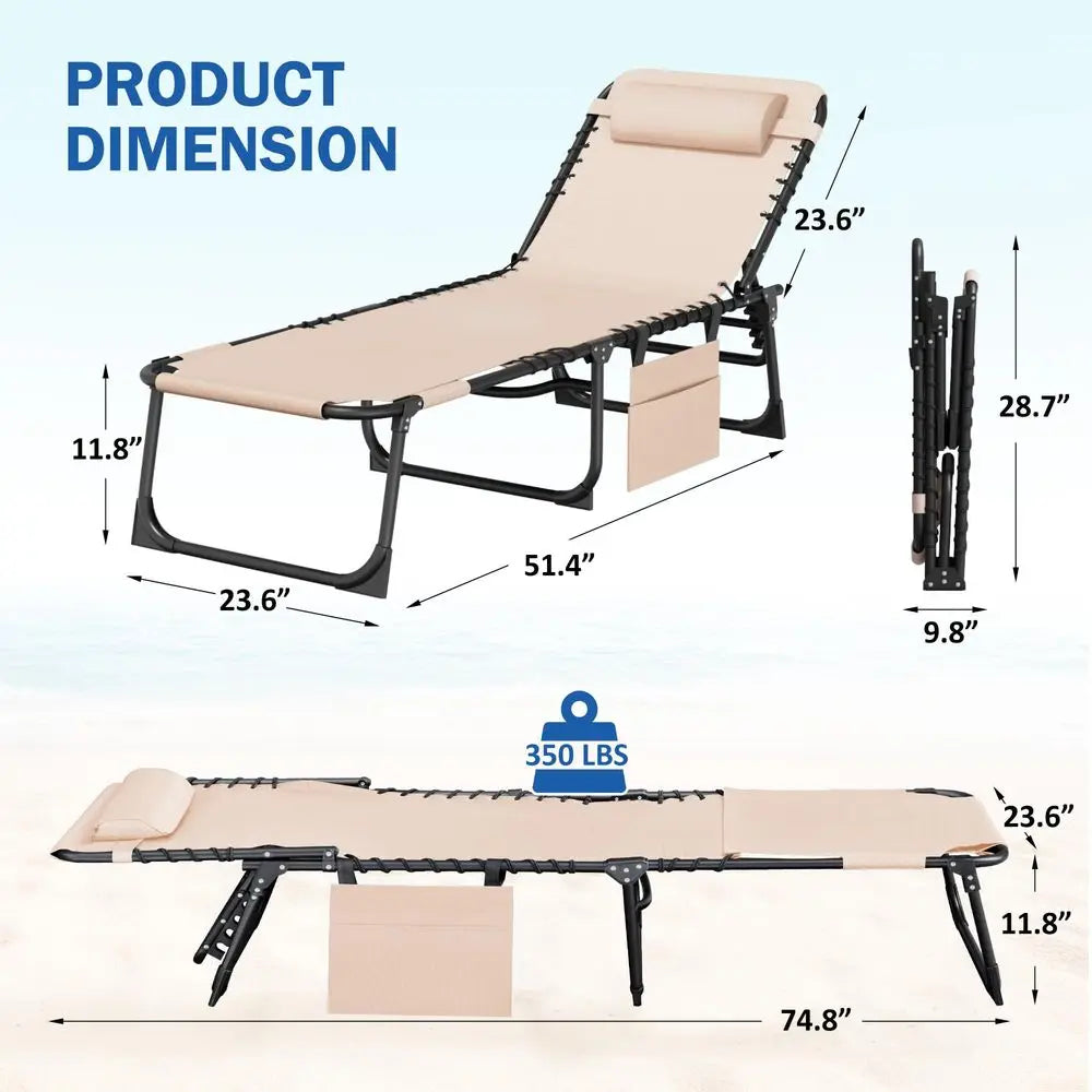 Beach Lounge Chair, Outdoor Sun Tanning Chair with Face Hole, Heavy Duty Folding Portable Lay Chaise Lounge Chairs for Outside