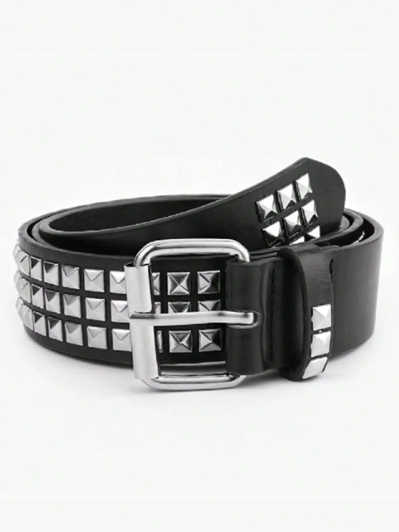 Solid Color Punk Rhinestone Studded Leather Belt, Suitable For Teens, Casual Outdoor, Athletic, Vacations, Graduation Gifts, Birthday, Daily Wear