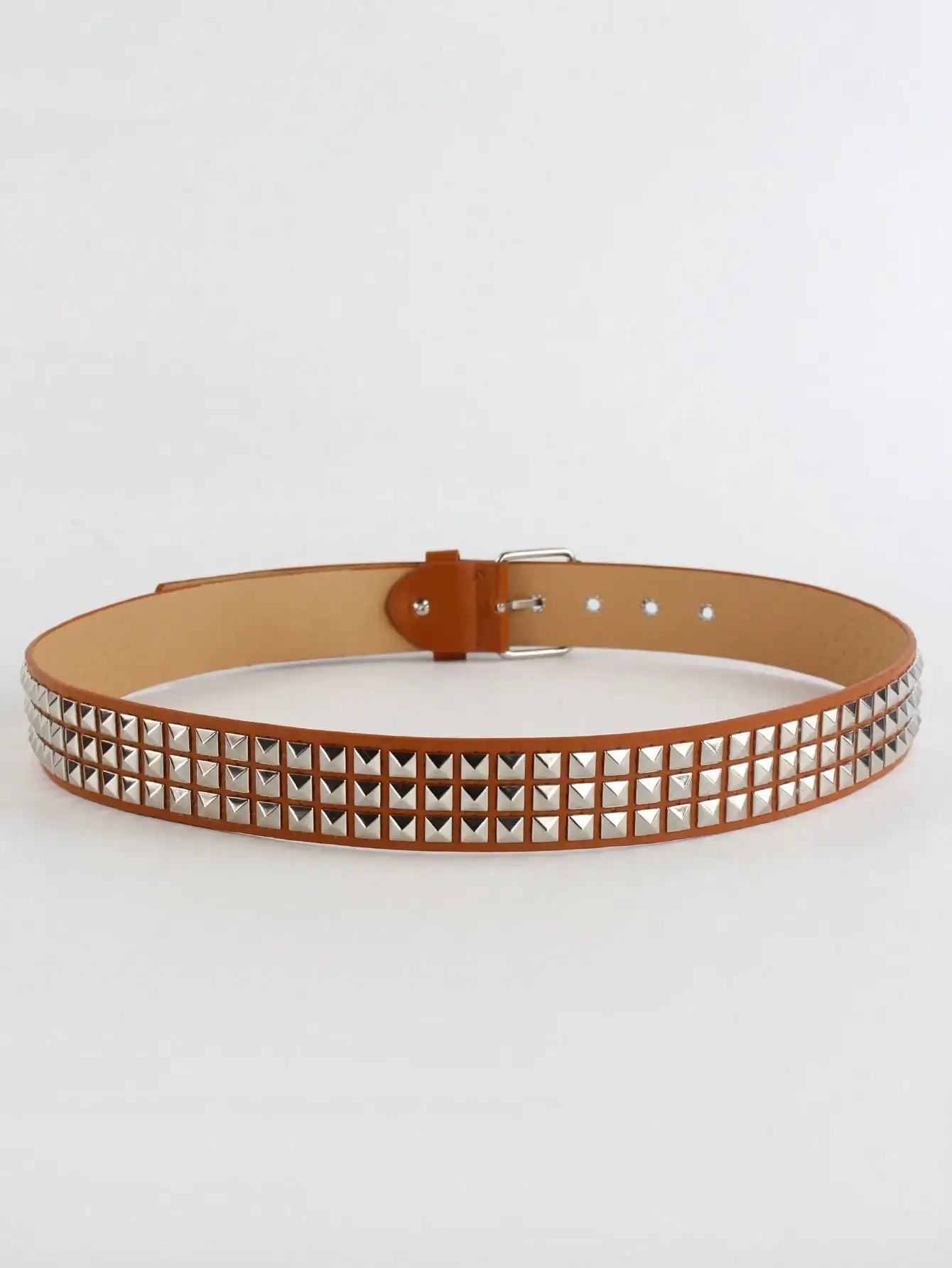 Solid Color Punk Rhinestone Studded Leather Belt, Suitable For Teens, Casual Outdoor, Athletic, Vacations, Graduation Gifts, Birthday, Daily Wear