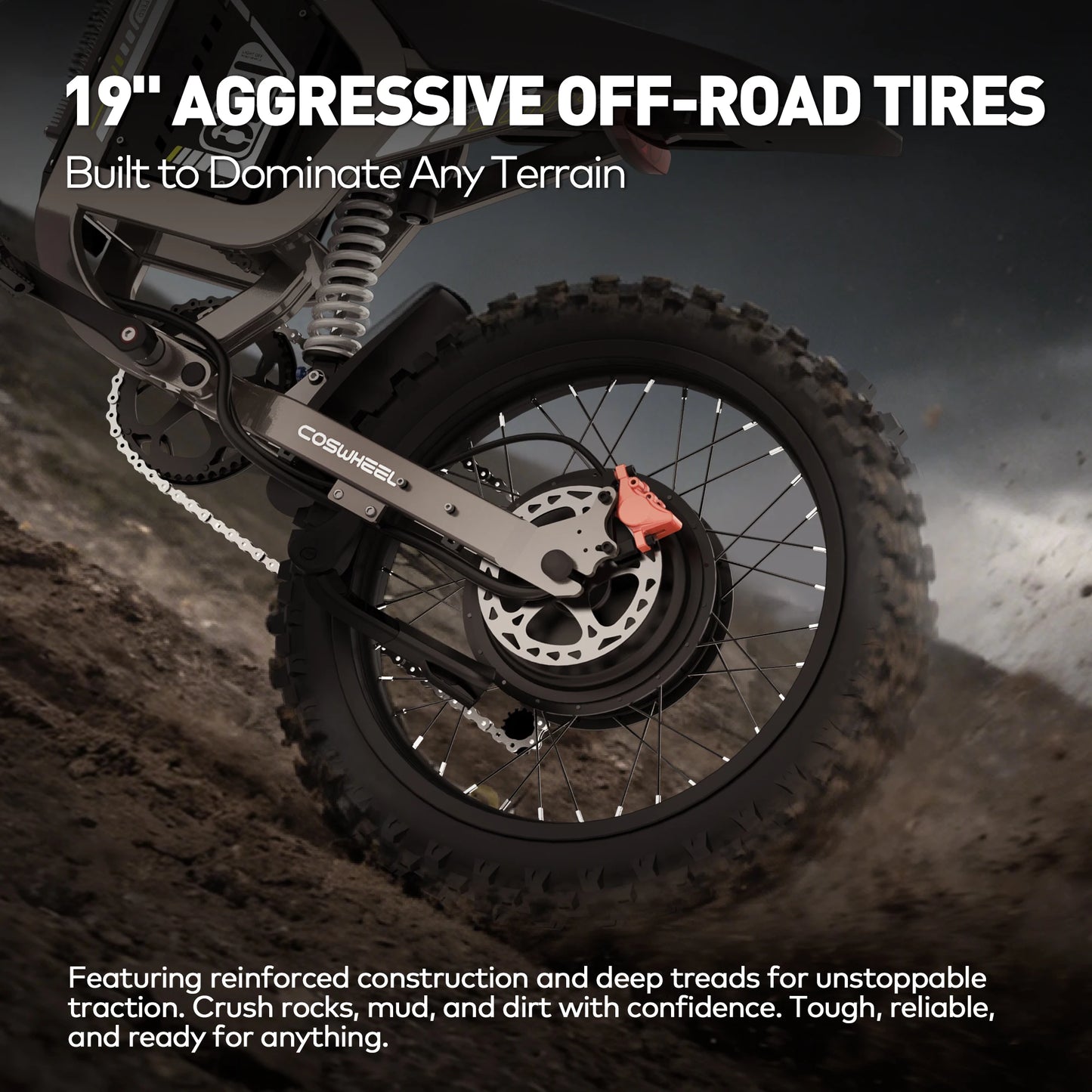 COSWHEEL R19 Electric Motorcycle 6000W 72V/40Ah Electric Bike 124 Miles Max Range 50 Mph Max Speed Mountain Electric Dirt Bike