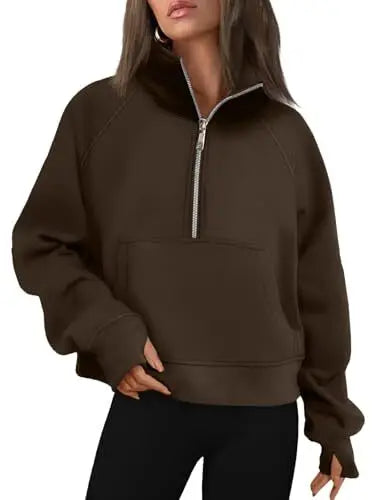 Womens Sweatshirts Half Zip Cropped Pullover Fleece Quarter Zipper Hoodies 2025 Fall Fashion Outfits Clothes