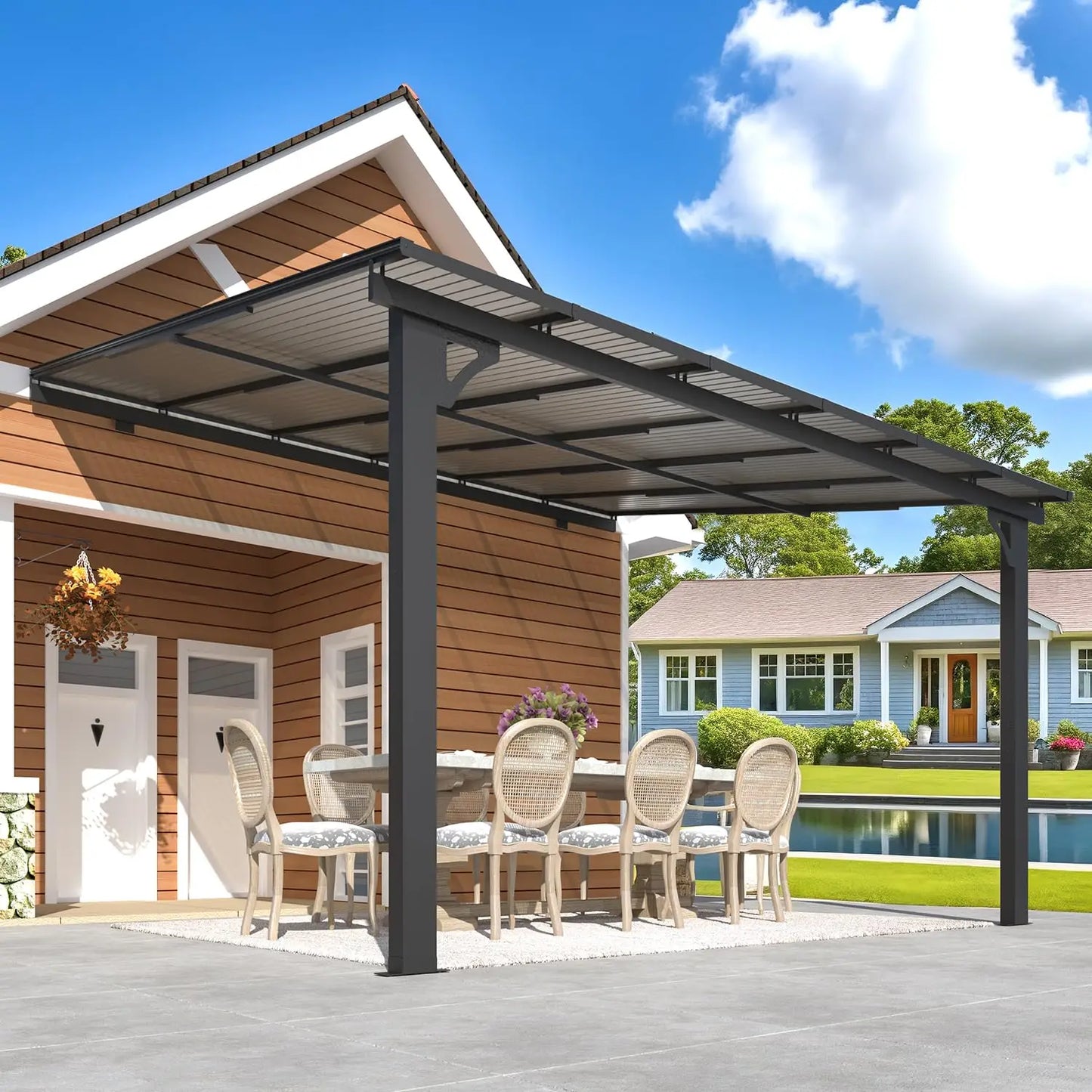 Wall Gazebo12’ x 10’, Hard Top Gazebos Pergola on Clearance, Outdoor Patio Lean to Gazebo Canopy Awnings for Deck,, Customized
