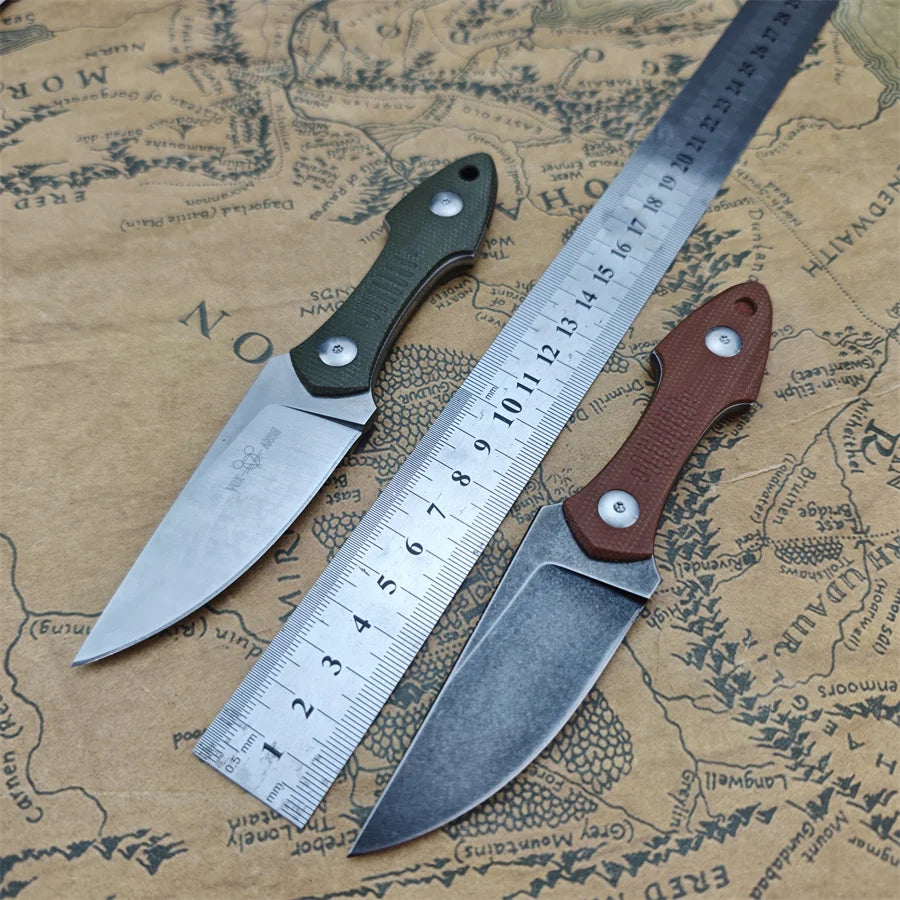 GiantMouse GMF3 Fixed Blade Knife Satin Drop Point Blade with Leather Sheath Outdoor Camping Hunting Portable Straight Knives