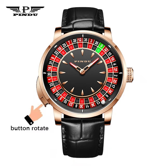 Fashion Business Noble Red PINDU Top Men's Mechanical Watch NH35A Push Button Gambling Table Roulette Game Watch Sapphire Watch
