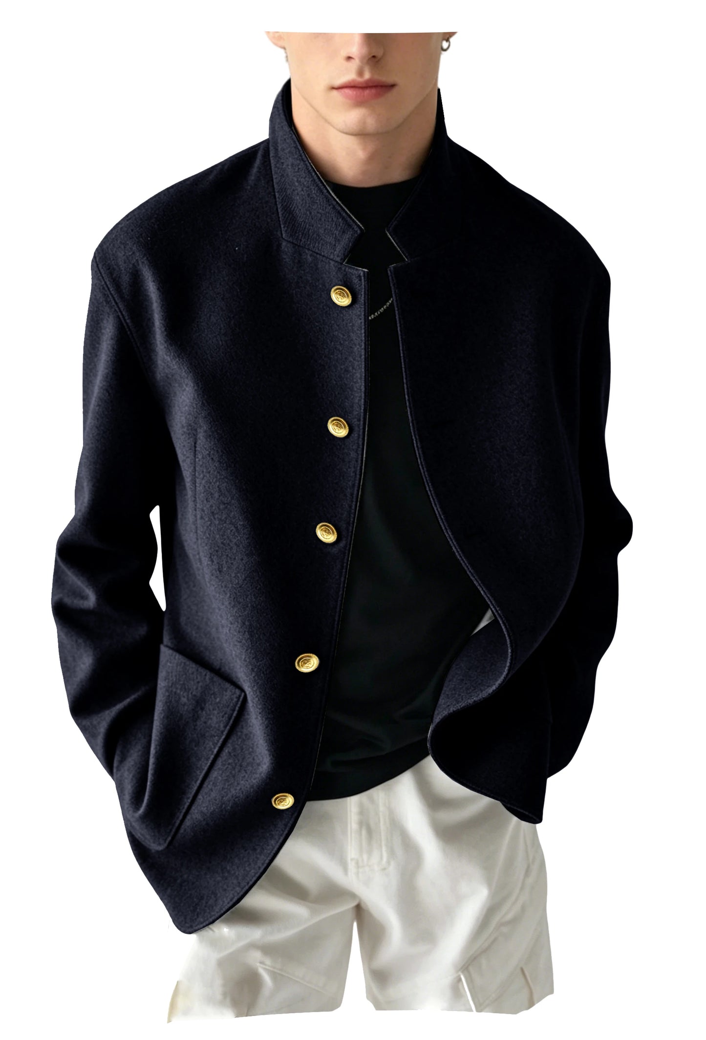 Vintage Men's Stand Collar Jacket Wool Blend Casual Coat Warm Autumn Winter Business Blazer Plus Size Streetwear Outerwear