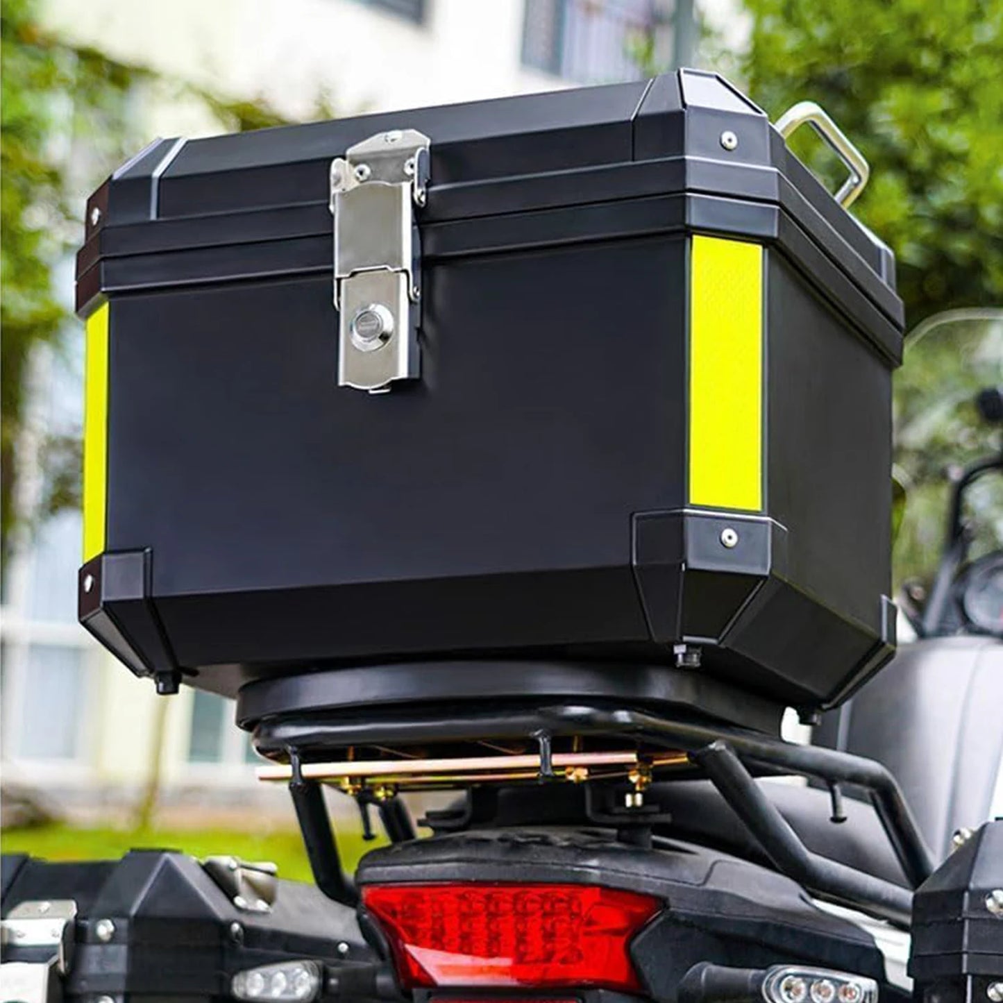 Motorbike Top Case with Reflective Strips 45L Motorcycle Top Box Travel Helmet Luggage Storage Tour Tail Box Lockable Rear Box