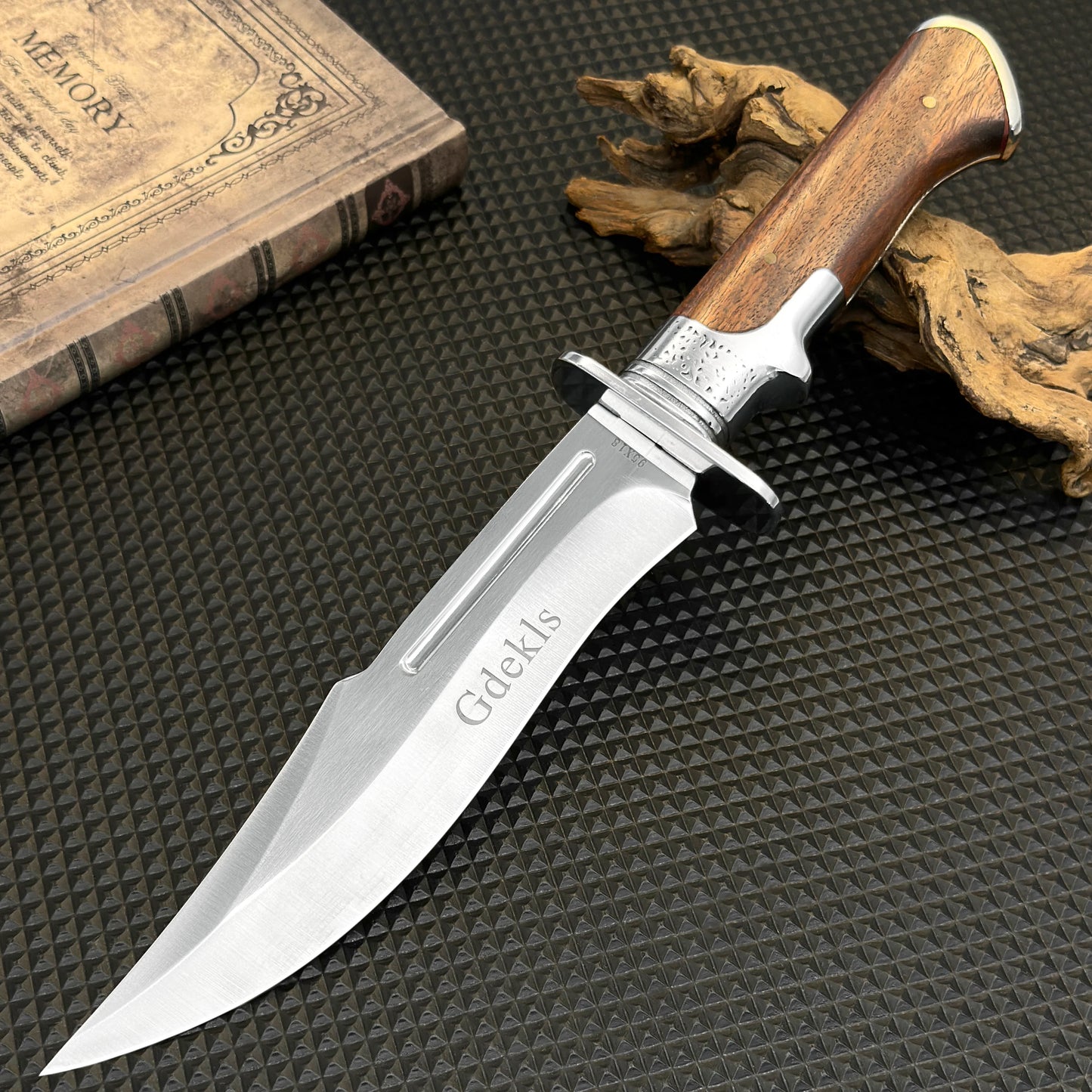 D2 multi-tool, hand-forged bone knife with a protective cover, high-carbon steel hunting knife, wooden handle