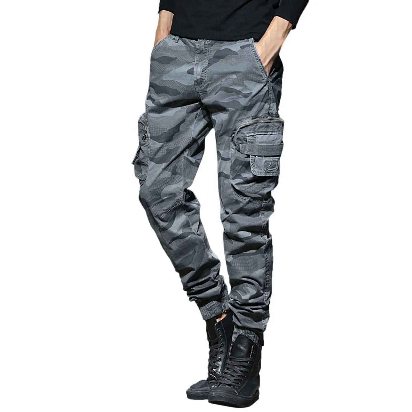 Cargo Pants for Men Mens Fashion Casual Loose Cotton Pocket Lace Up Pants Trousers Overall