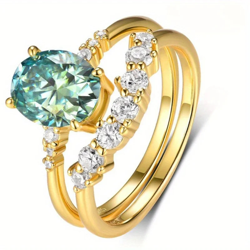 S925 Silver 2CT Green Moissanite Ring Exquisite Jewelry Plated with 18k Gold Suitable for Gift Giving Anniversary Birthday Gift