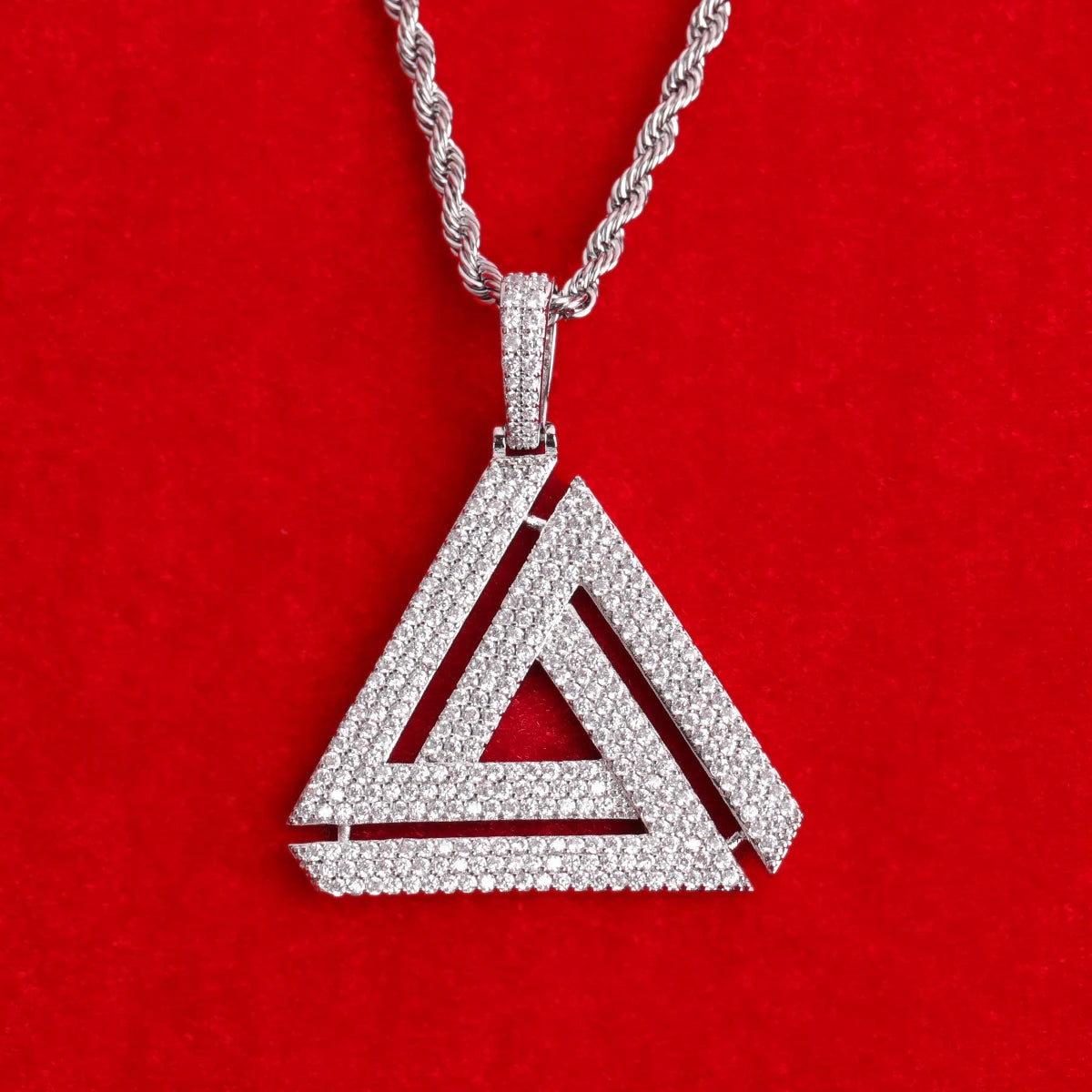 Aokaishen Iced Penrose Triangle Pendant Necklace for Men Real Gold Plated Hip Hop Jewelry