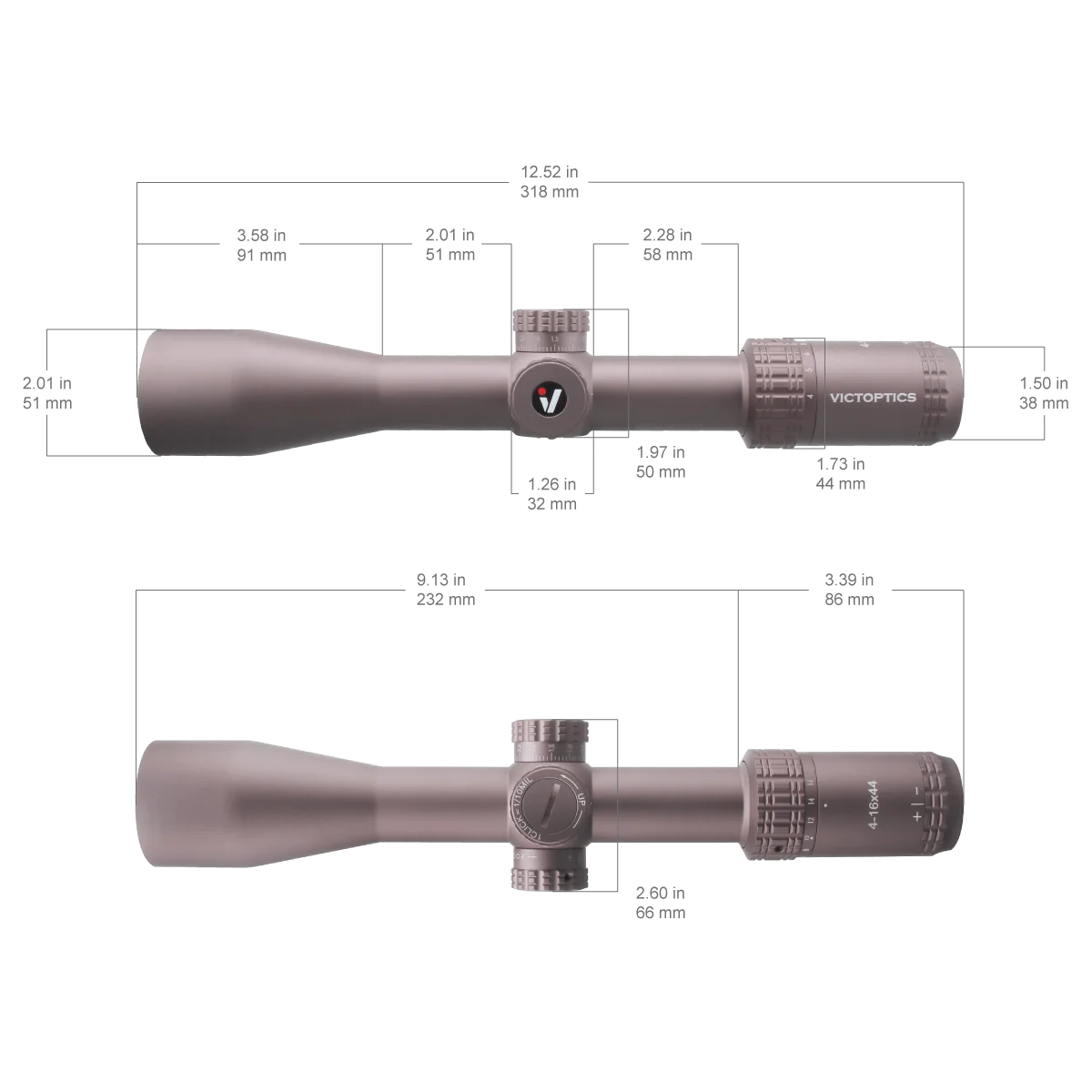 Victoptics S4 4-16x44 FFP SFP Riflescpe FDE with Turret Lock Feature Edge-to-Edge Image hunting tactical MDL Long Eye Relief