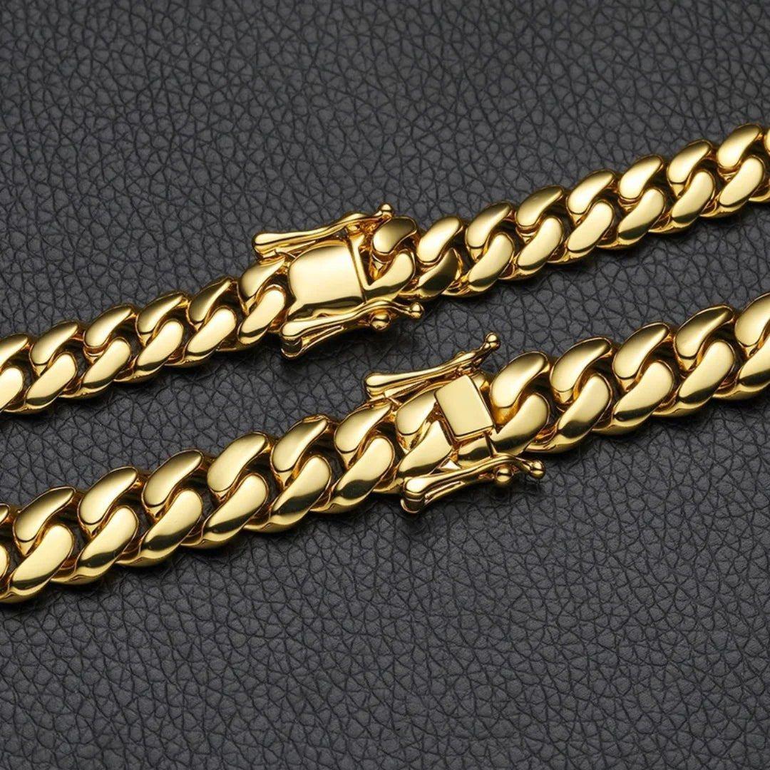 8-22mm Hip Hop Bling Gold Color Stainless Steel  Cuban Miami Link Chain Necklaces for 18k Gold-plated Men Rapper Jewelry(1PC)