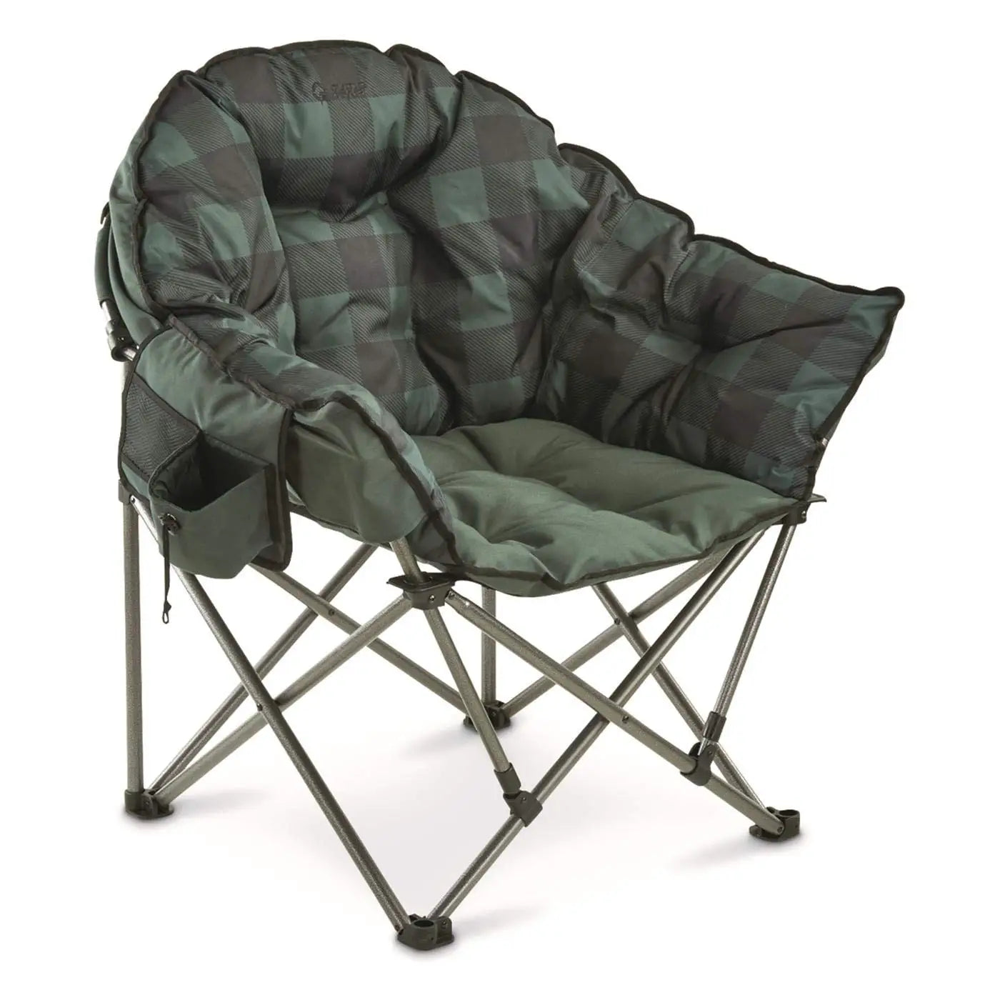Club Camping Chair, Oversized, Portable, Folding with Padded Seats, 500-lb. Capacity Green Plaid, Customized