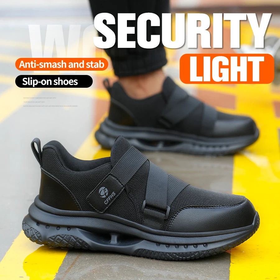 Velcro-Fastened Men's Breathable Casual Work Safety Shoes with Impact and Puncture Resistance