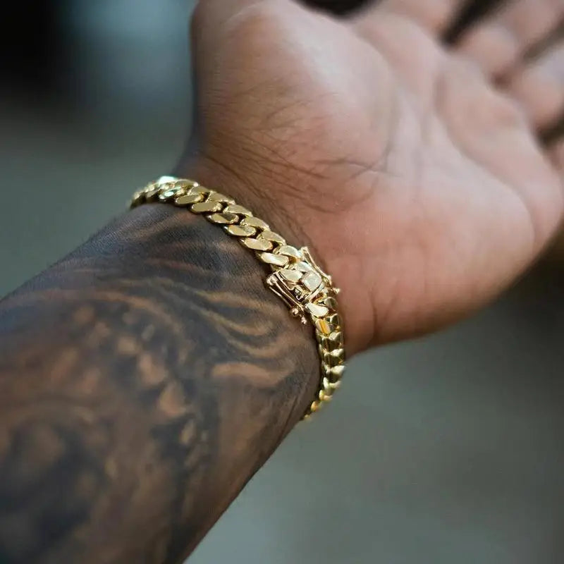 8-22mm Hip Hop Bling Gold Color Stainless Steel  Cuban Miami Link Chain Necklaces for 18k Gold-plated Men Rapper Jewelry(1PC)