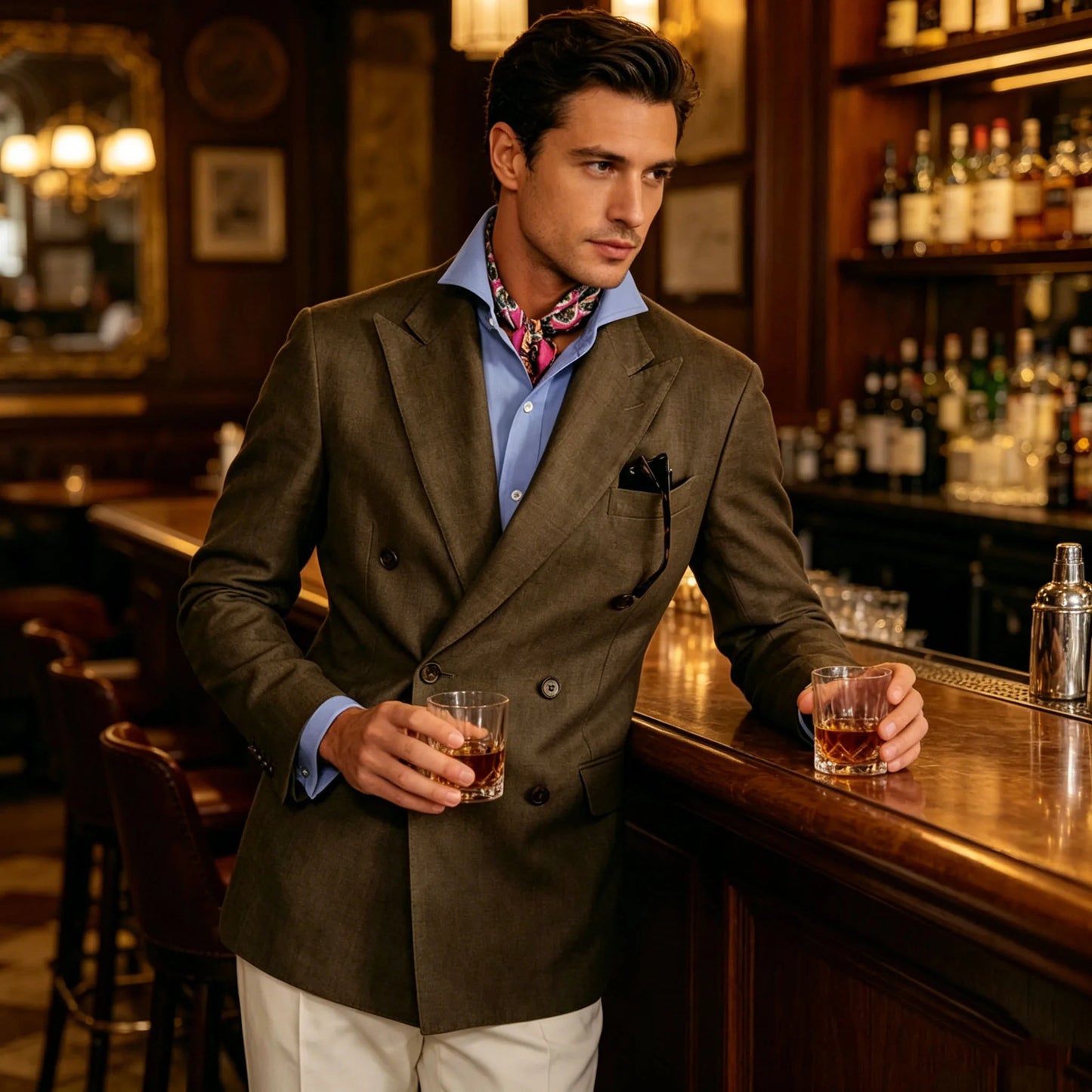 Men's Cotton Linen Blazer Vintage Double Breasted Slim Fit Peak Lapel Breathable Lightweight Summer Formal Jacket Business Casua