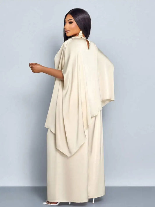 Women's Satin Mock Neck Asymmetrical Blouse & Straight Leg Pants Set, Elegant Plus Size Outfit for Fall