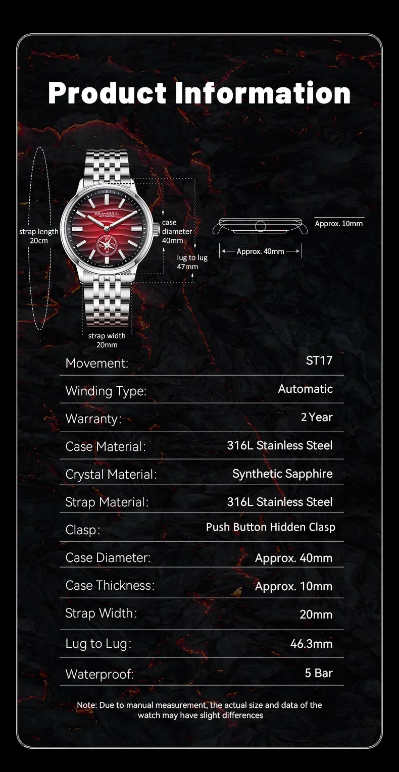 Seagull 2025 New Natural Series Men Watch Automatic Mechanical Watch Polaris Sub Dial Luminous Luxury Dress Men Wristwatch 6180