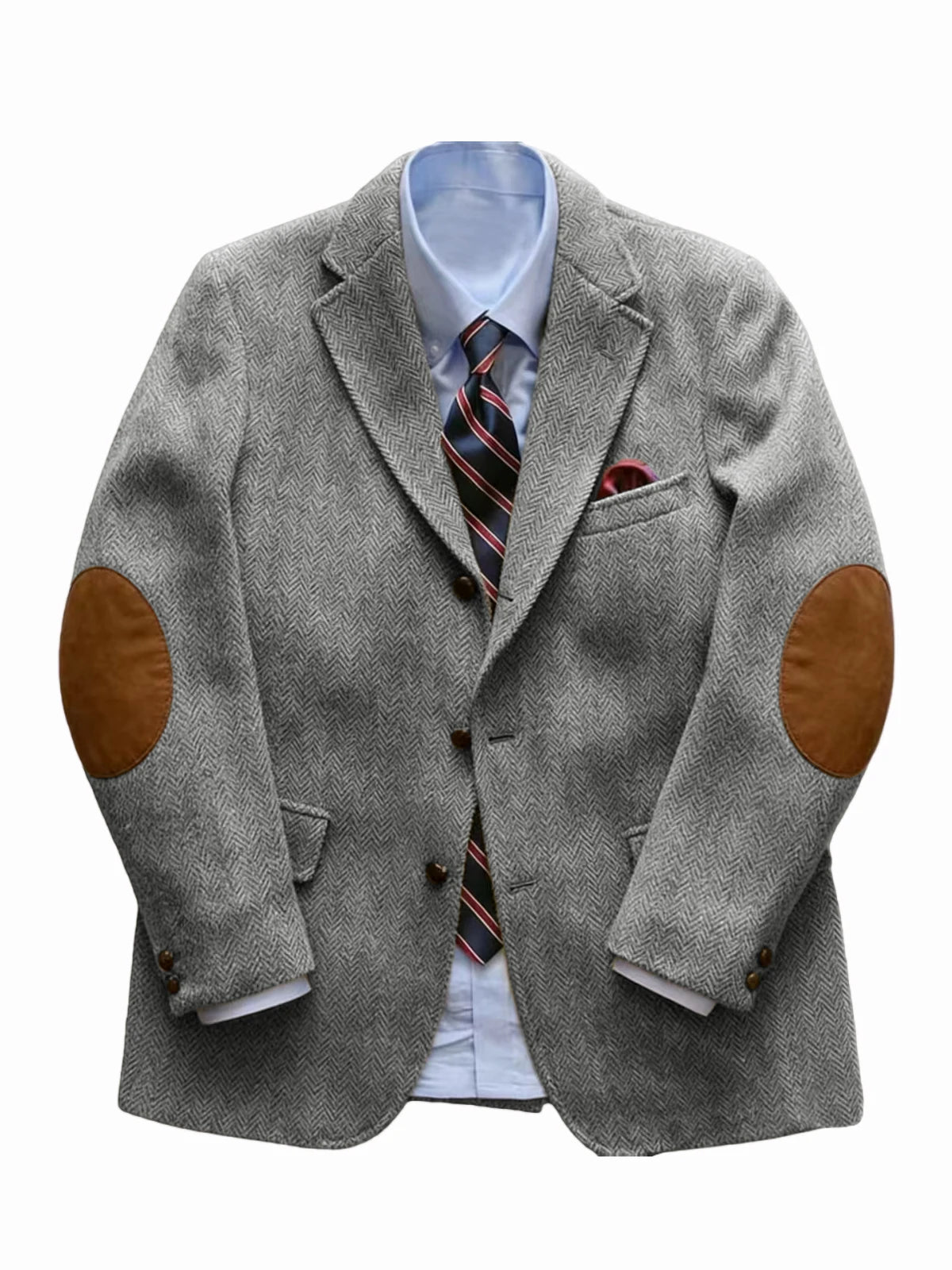 Men's Tweed Blazer Herringbone Wool Blend with Elbow Patches Retro Luxury Notch Lapel Sport Coat for Business Casual Vintage