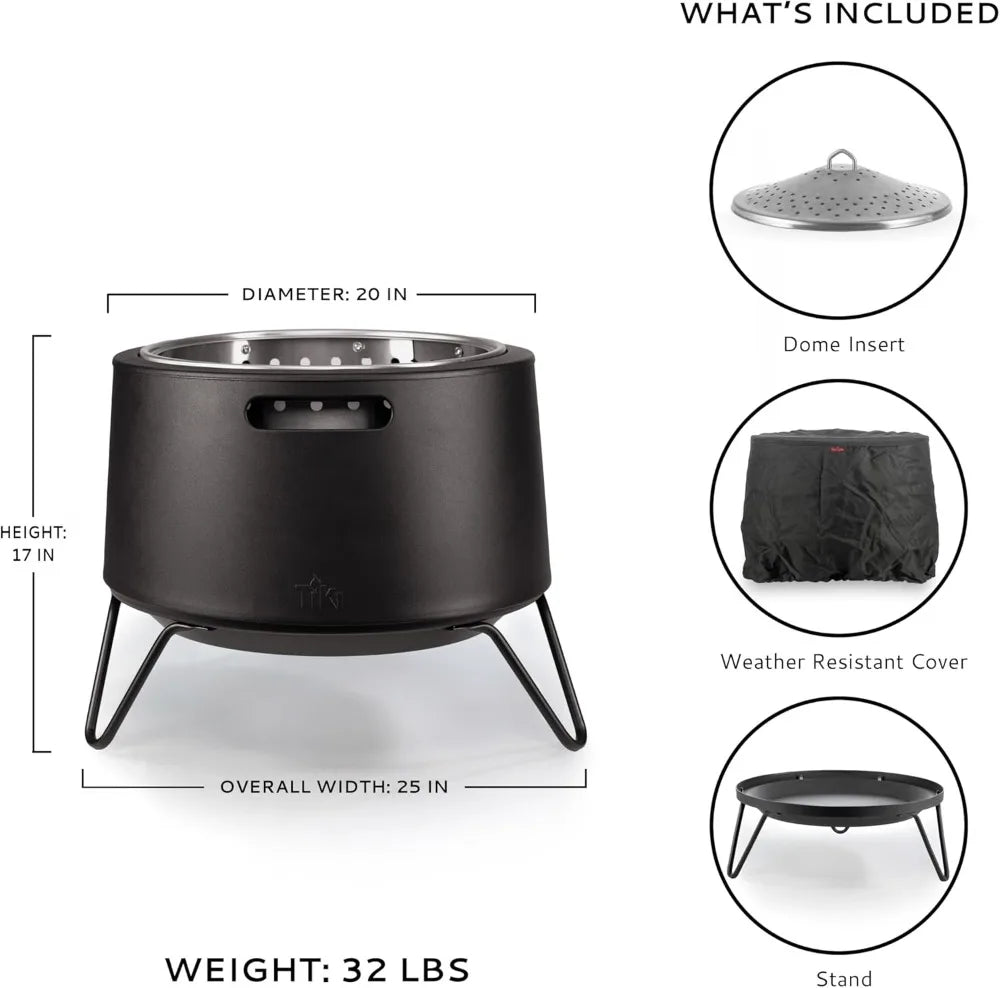 20-Inch Smokeless Portable Fire Pit with Stand & Cover - Outdoor Wood Burning for Patio, Backyard, Camping