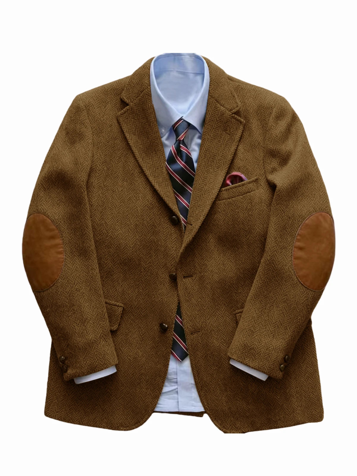 Men's Tweed Blazer Herringbone Wool Blend with Elbow Patches Retro Luxury Notch Lapel Sport Coat for Business Casual Vintage