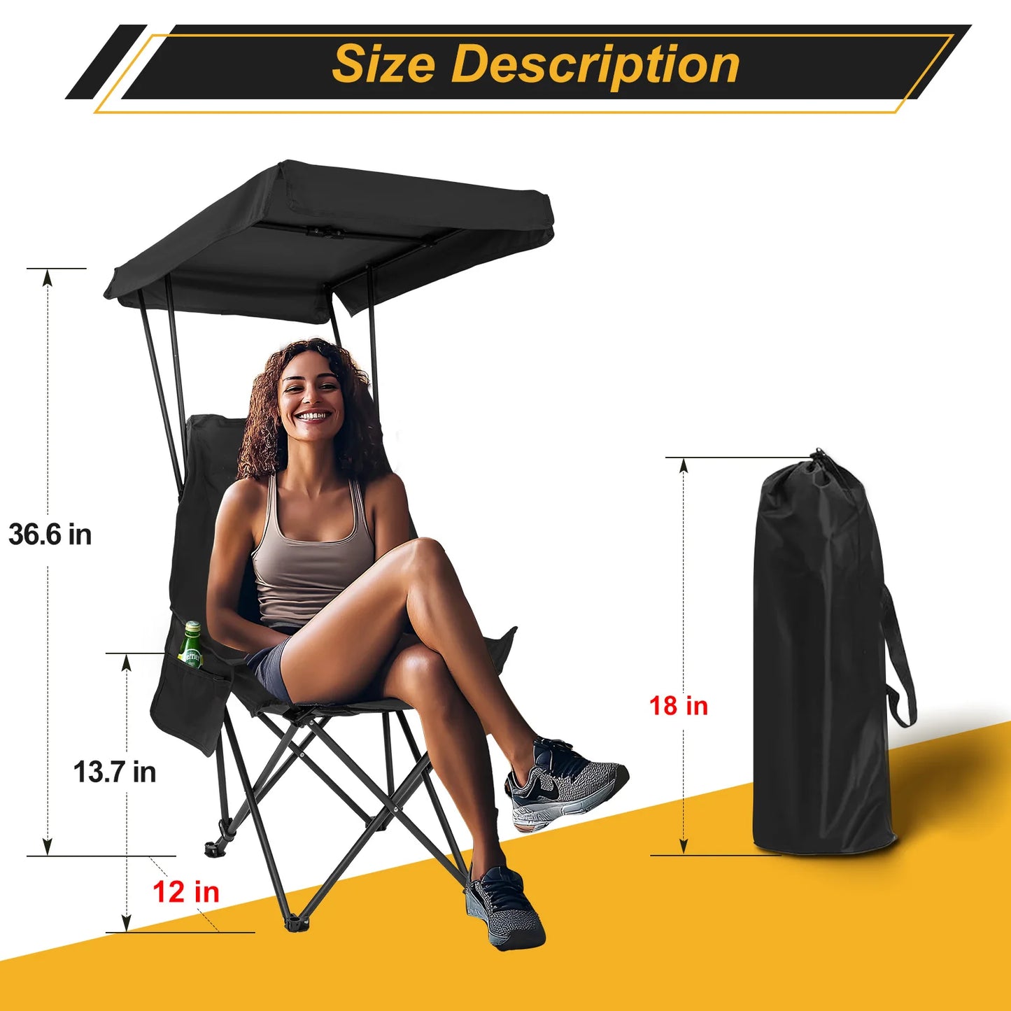 YOUNG WOOD Portable Camping Chair Beach Chair With Shade Canopy, Fold Lightweight Oversized For All, Easy To Open And Close