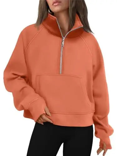 Womens Sweatshirts Half Zip Cropped Pullover Fleece Quarter Zipper Hoodies 2025 Fall Fashion Outfits Clothes