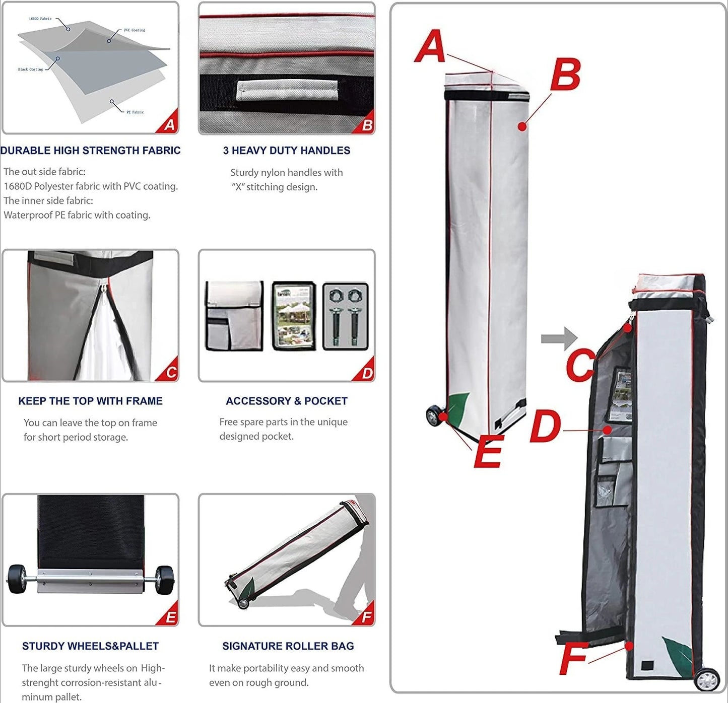10'x15' Pop-up Canopy Tent Commercial Instant Canopies with 4 Removable Zipper End Side Walls and Roller Bag, Customized