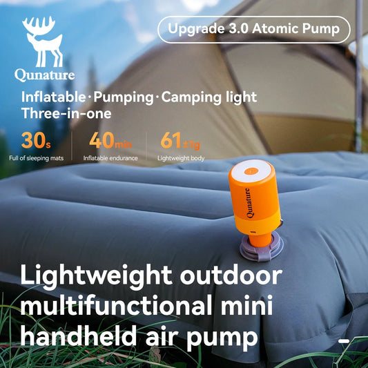 Qunature 3-in-1 Electric Air Pump Inflation Deflation Camping Light Lightweight Strong Air Pressure Mini  Air Mattress/Swim Ring