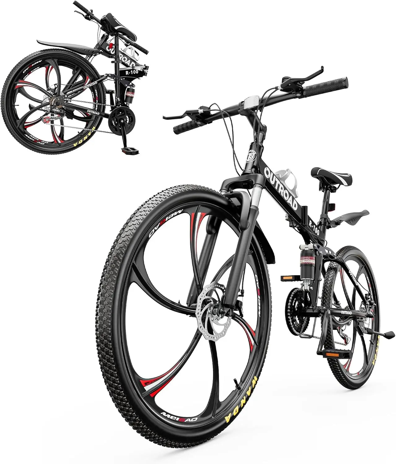26 inch Folding Mountain Bike, Carbon Steel Frame and 21 Speed, Double Disc Brake and Dual Suspension Folding Bike