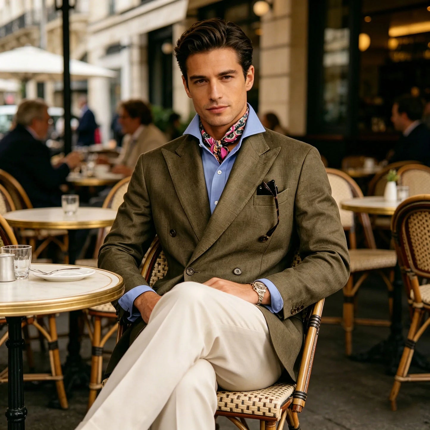 Men's Cotton Linen Blazer Vintage Double Breasted Slim Fit Peak Lapel Breathable Lightweight Summer Formal Jacket Business Casua