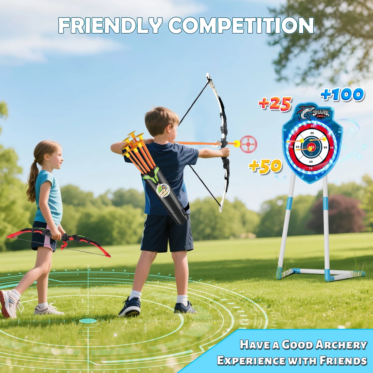 VATOS Night-Light Bow Arrow Guns Toy For Kids Archery Stand Target Board Indoor Outdoor Game Toys Boys Girls