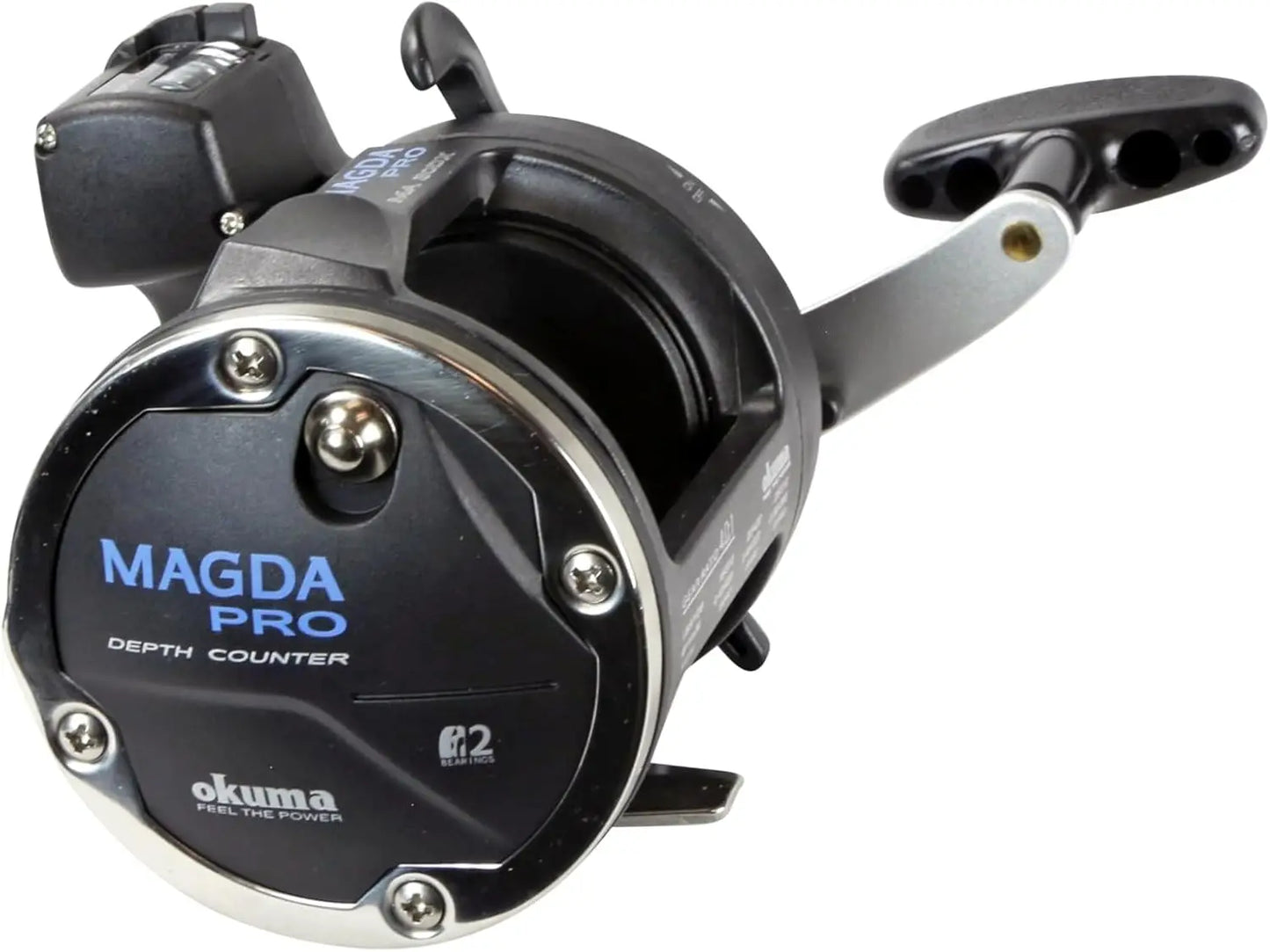 Compact Line Counter Trolling Reel, Lightweight and Durable for All-Day Fishing, Black/Silver Design