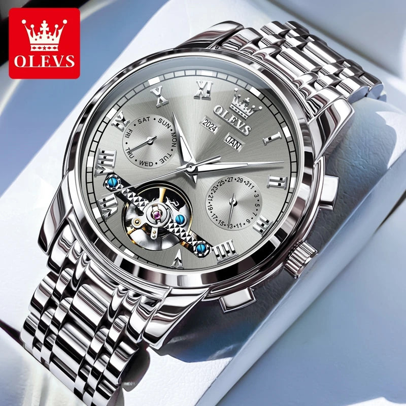 OLEVS 6607+6602 Original Men Women Watch Luxury Brand Tourbillon Mechanical Watch High end Romantic Lover Date Gift Couple Watch