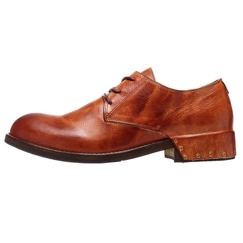 Goodyear-Welted Vintage Genuine Leather Men's Derby ShoesRound-toe Men Casual Shoes Dress Business Dress Shoes Men Wedding Shoes