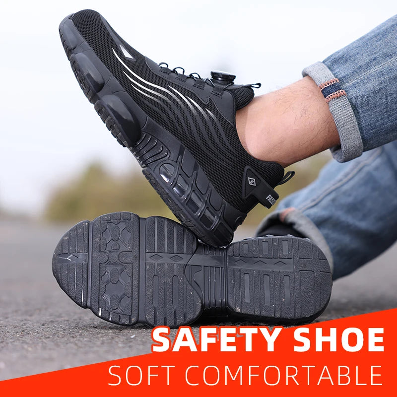 Air Cushion Soft Sole Men's Anti-smash Non-Slip Breathable Work Safety Shoes Men's Steel Toe Puncture Proof Anti-skid Work Safet