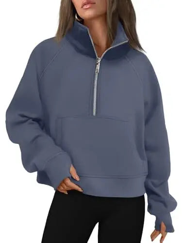 Womens Sweatshirts Half Zip Cropped Pullover Fleece Quarter Zipper Hoodies 2025 Fall Fashion Outfits Clothes