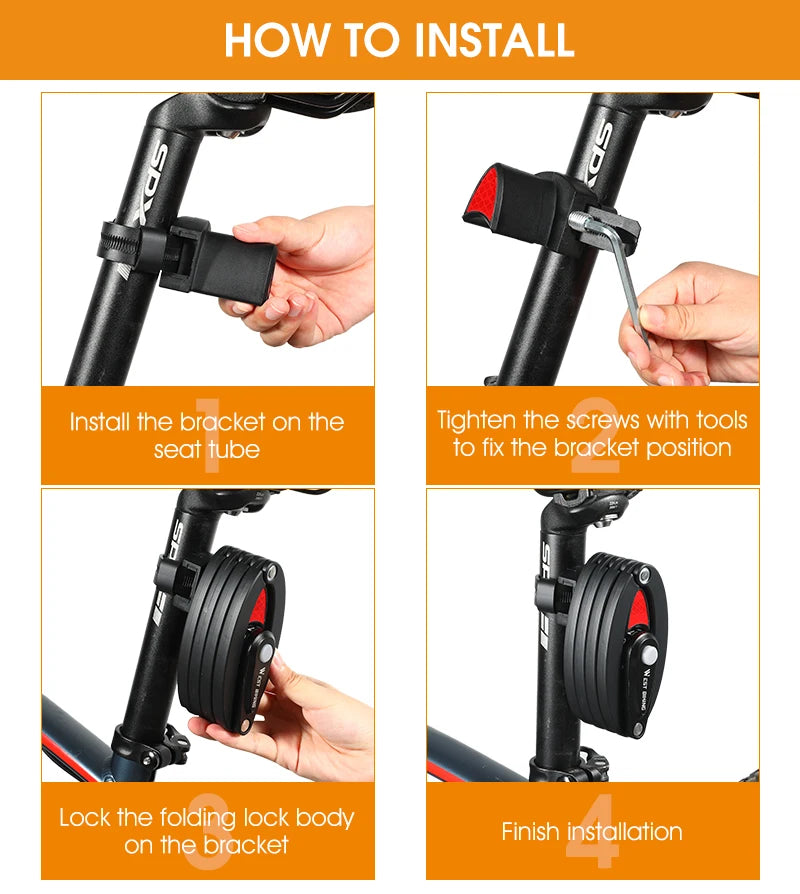 WEST BIKING Anti-Theft Bicycle Folding Lock MTB Road Bike Portable Lock Scooter Ebike Motorcycle Safety Lock Cycling Accessories