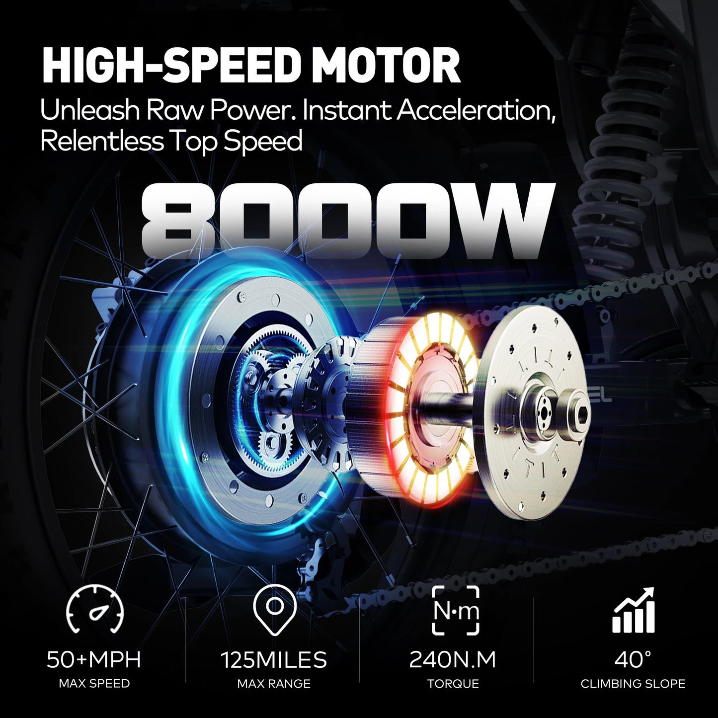 COSWHEEL R19 Electric Motorcycle 6000W 72V/40Ah Electric Bike 124 Miles Max Range 50 Mph Max Speed Mountain Electric Dirt Bike