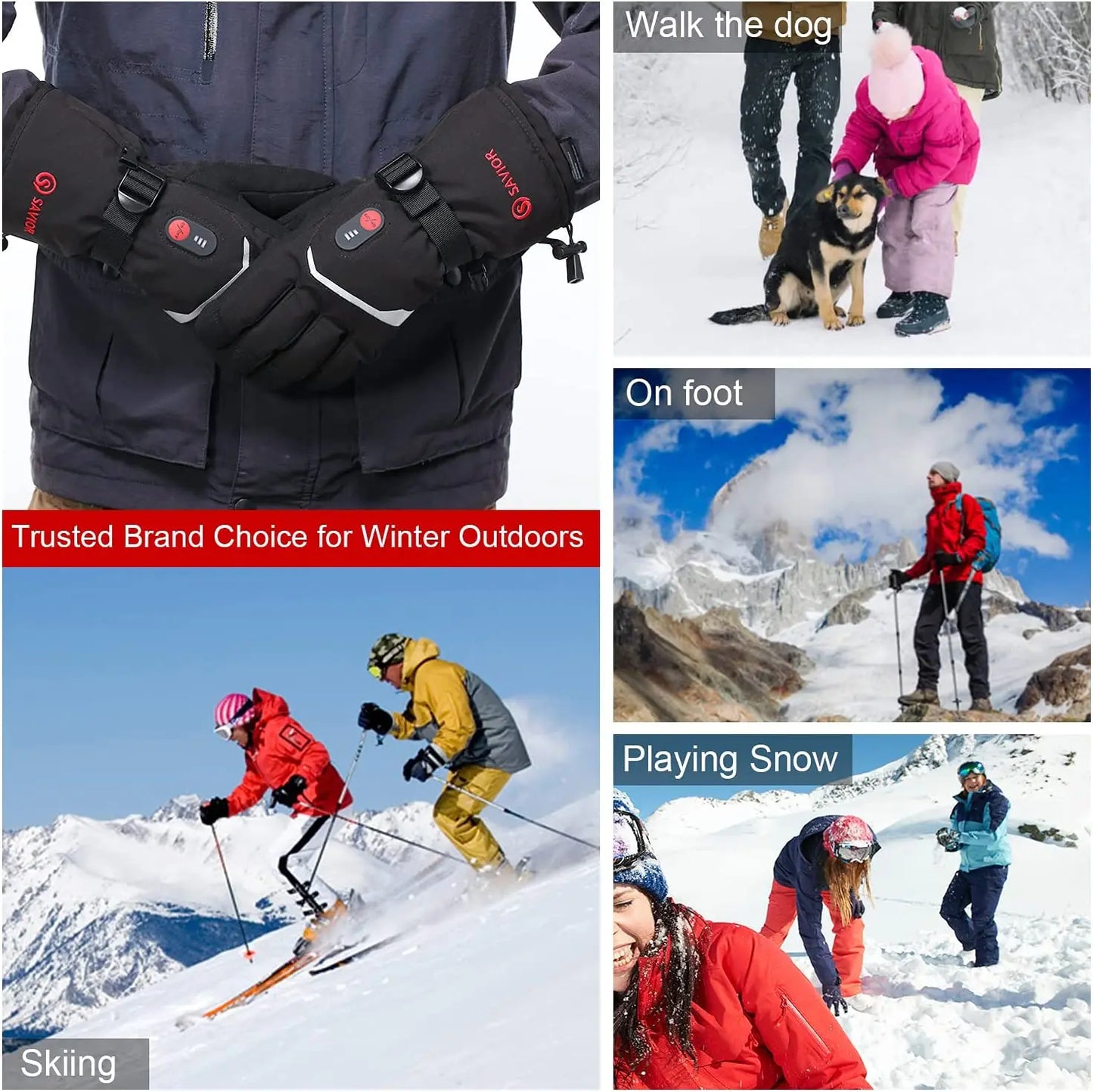 SNOW DEER Winter Heated Gloves Women Men Electric Motorcycles Thermal Ski Glove Heating Waterproof Rechargeable Battery Charger