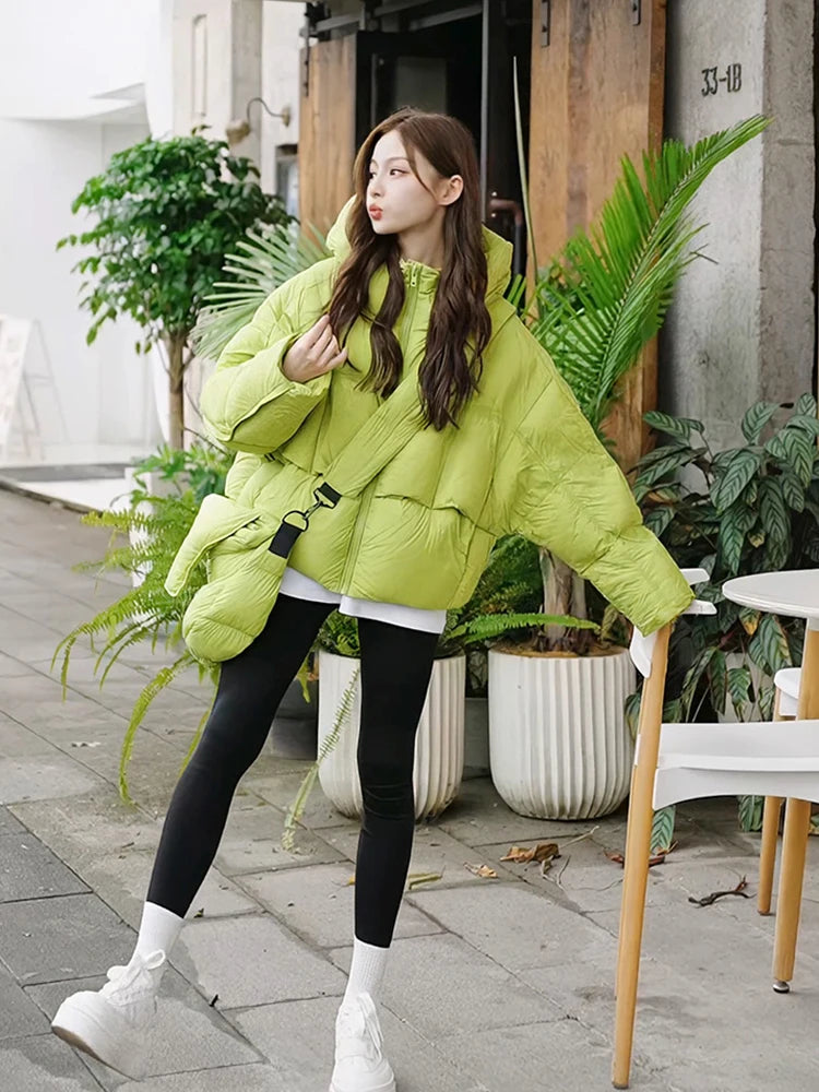 Winter Solid with Backpack Hooded Down Jacket Female Thick Warm Quilted Parka Outwears Women White Duck Down Warm Short Jackets