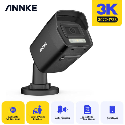 Annke 3K Dual Light Audio Fixed Bullet Camera Human Vehicle Detection 6MP HD IP Security Camera Poe 256G SD Storage ONVIF IP67