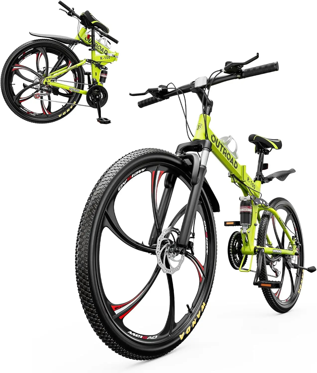 26 inch Folding Mountain Bike, Carbon Steel Frame and 21 Speed, Double Disc Brake and Dual Suspension Folding Bike